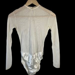 Guy Laroche Paris Vintage 80's  Ivory Mesh Long Sleeve Bodysuit Sz S